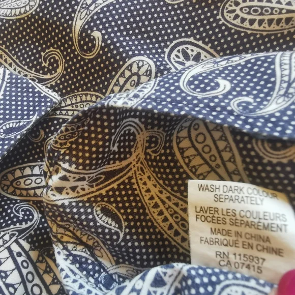Bruun & Stengade Cotton Navy and White Paisley Mens Button-Down Shirt Sz 41 - Picture 5 of 5